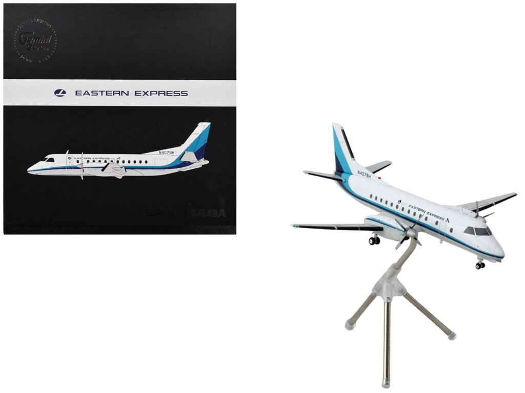Saab 340A Commercial Aircraft “Eastern Express/Bar Harbor” (N407BH) White with Blue Stripes “Gemini 200” Series 1/200 Diecast Model Airplane by GeminiJets