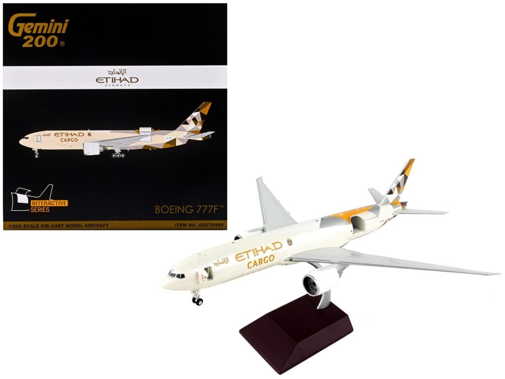 Boeing 777F Commercial Aircraft “Etihad Airways Cargo” Beige with Tail Graphics “Gemini 200 – Interactive” Series 1/200 Diecast Model Airplane by GeminiJets