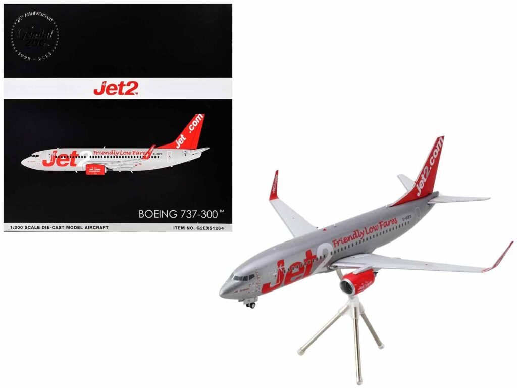 Boeing 737-300 Commercial Aircraft “Jet2” (G-GDFG) Gray Metallic with Red Tail “Gemini 200” Series 1/200 Diecast Model Airplane by GeminiJets