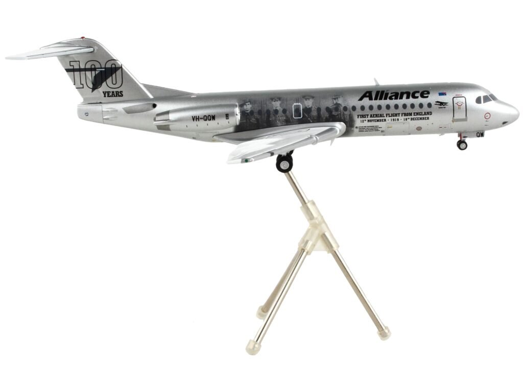Fokker F70 Commercial Aircraft “Alliance Airlines – 100 Years First Flight from England” Silver Metallic “Gemini 200” Series 1/200 Diecast Model Airplane by GeminiJets