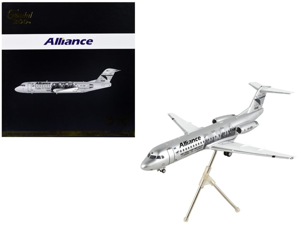 Fokker F70 Commercial Aircraft “Alliance Airlines – 100 Years First Flight from England” Silver Metallic “Gemini 200” Series 1/200 Diecast Model Airplane by GeminiJets