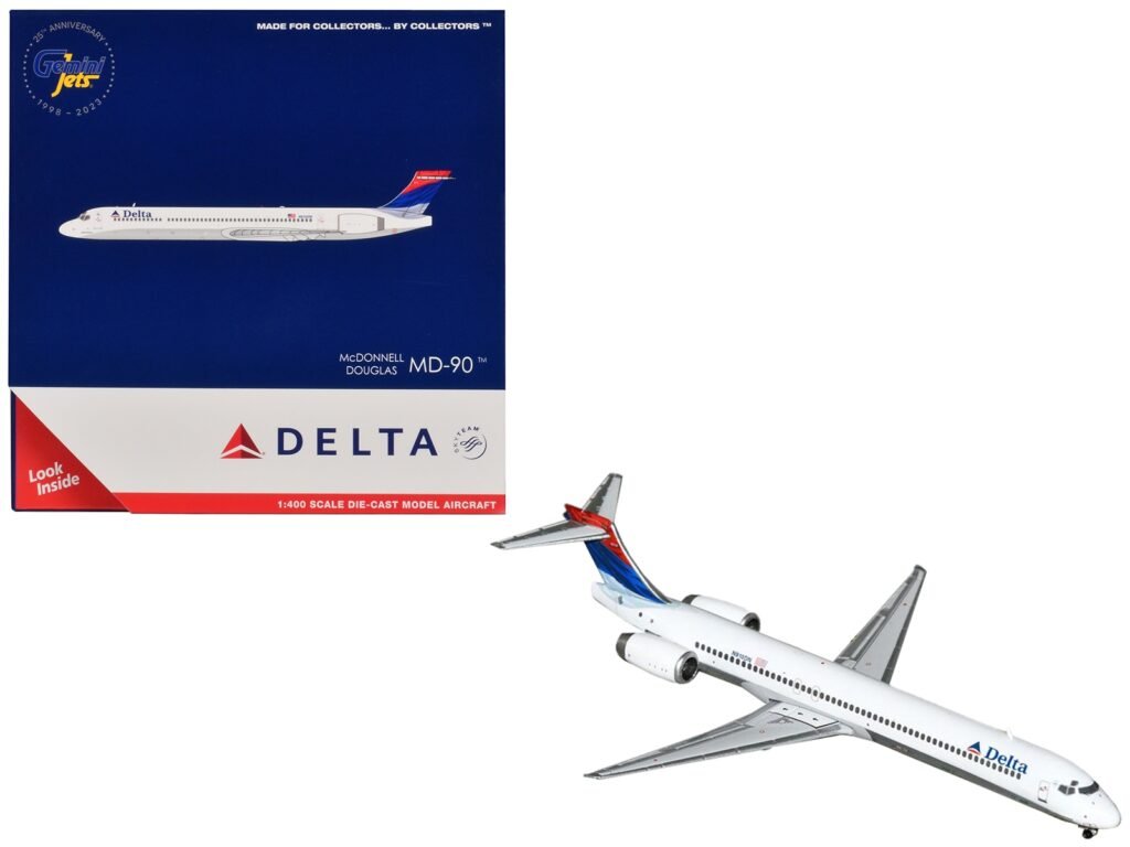 McDonnell Douglas MD-90 Commercial Aircraft “Delta Air Lines” (N910DN) White with Blue and Red Tail 1/400 Diecast Model Airplane by GeminiJets