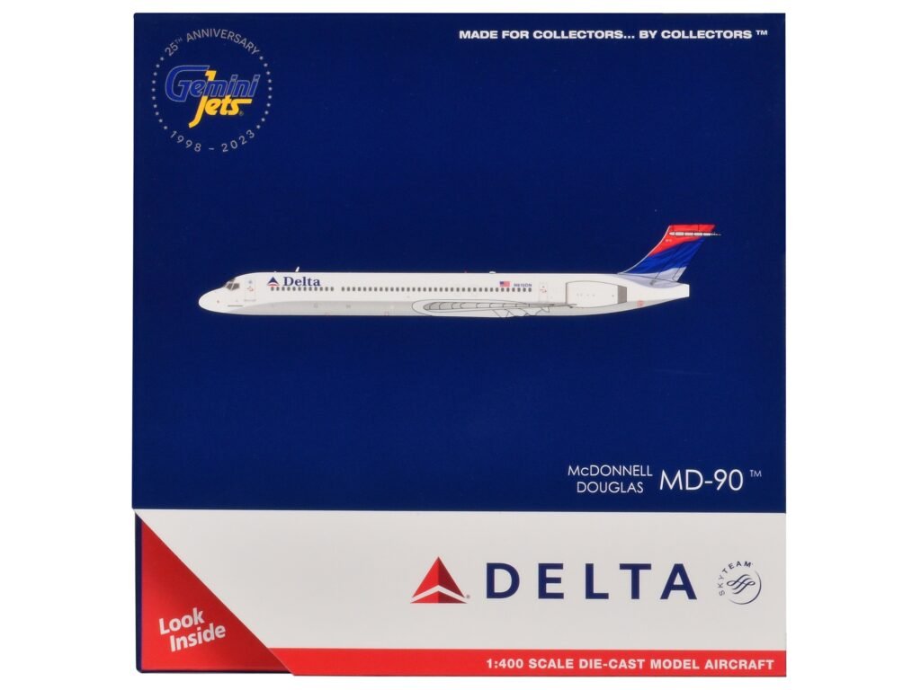 McDonnell Douglas MD-90 Commercial Aircraft “Delta Air Lines” (N910DN) White with Blue and Red Tail 1/400 Diecast Model Airplane by GeminiJets