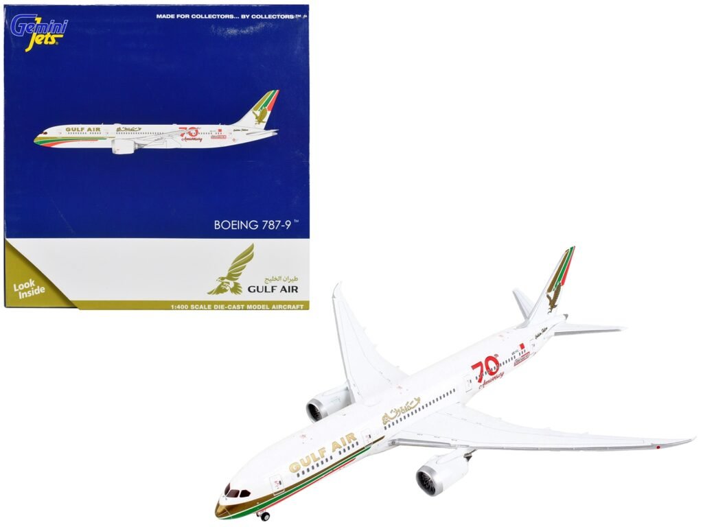 Boeing 787-9 Commercial Aircraft “Gulf Air – 70th Anniversary” White with Graphics 1/400 Diecast Model Airplane by GeminiJets