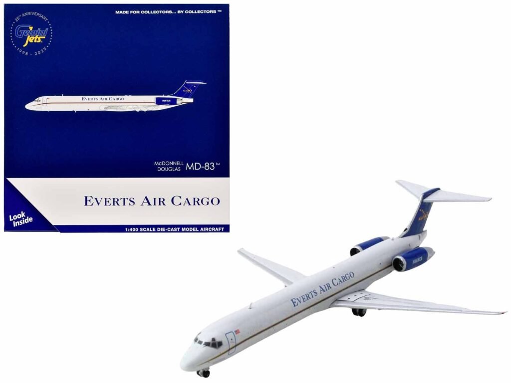 McDonnell Douglas MD-83 Commercial Aircraft “Everts Air Cargo” (N965CE) White with Blue Tail 1/400 Diecast Model Airplane by GeminiJets