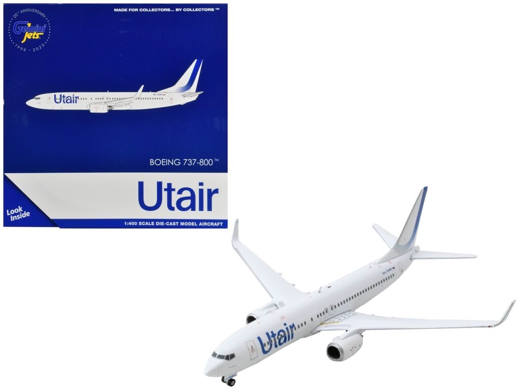 Boeing 737-800 Commercial Aircraft “Utair” White with Blue Tail Stripes 1/400 Diecast Model Airplane by GeminiJets