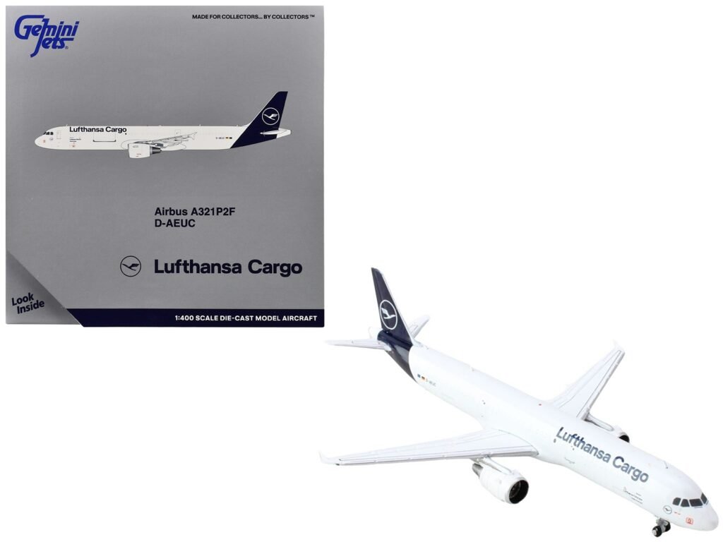 Airbus A321P2F Commercial Aircraft “Lufthansa Cargo” (D-AEUC) White with Blue Tail 1/400 Diecast Model Airplane by GeminiJets