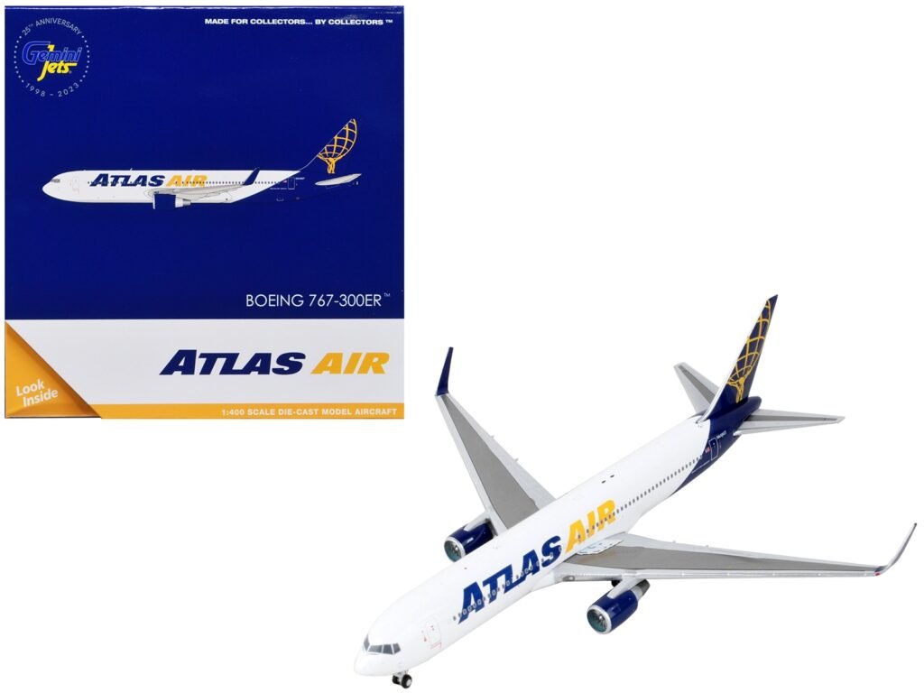 Boeing 767-300ER Commercial Aircraft “Atlas Air” White and Blue 1/400 Diecast Model Airplane by GeminiJets