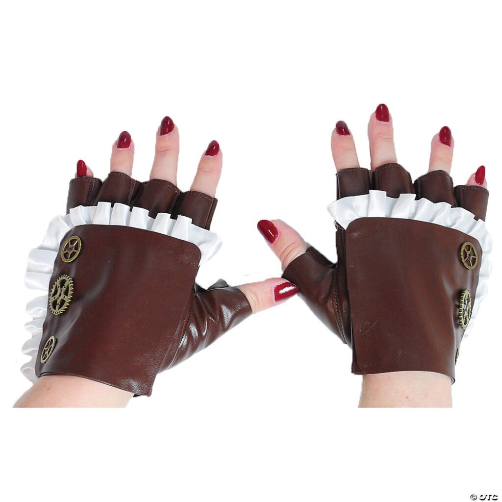 Gloves with ruffle and gears