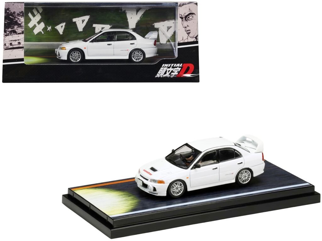 Mitsubishi Lancer RS Evolution IV RHD (Right Hand Drive) White “Monstar” with Seiji Iwaki Driver Figure “Initial D” (1995-2013) Manga 1/64 Diecast Model Car by Hobby Japan