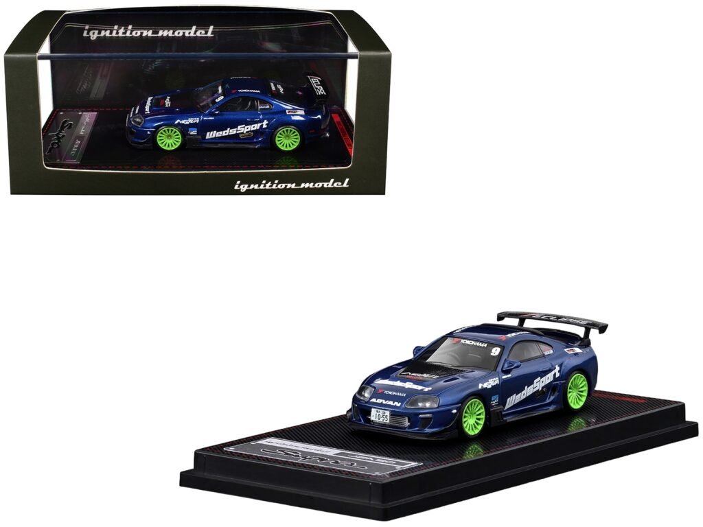 Toyota Supra (JZA80) RZ RHD (Right Hand Drive) #9 “WedsSport” Blue Metallic with Graphics 1/64 Diecast Model Car by Ignition Model