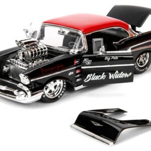 1957 Chevrolet Bel Air Black with Red Top "Pete's Auto Body: Black Widow" "Bigtime Muscle" Series 1/24 Diecast Model Car by Jada