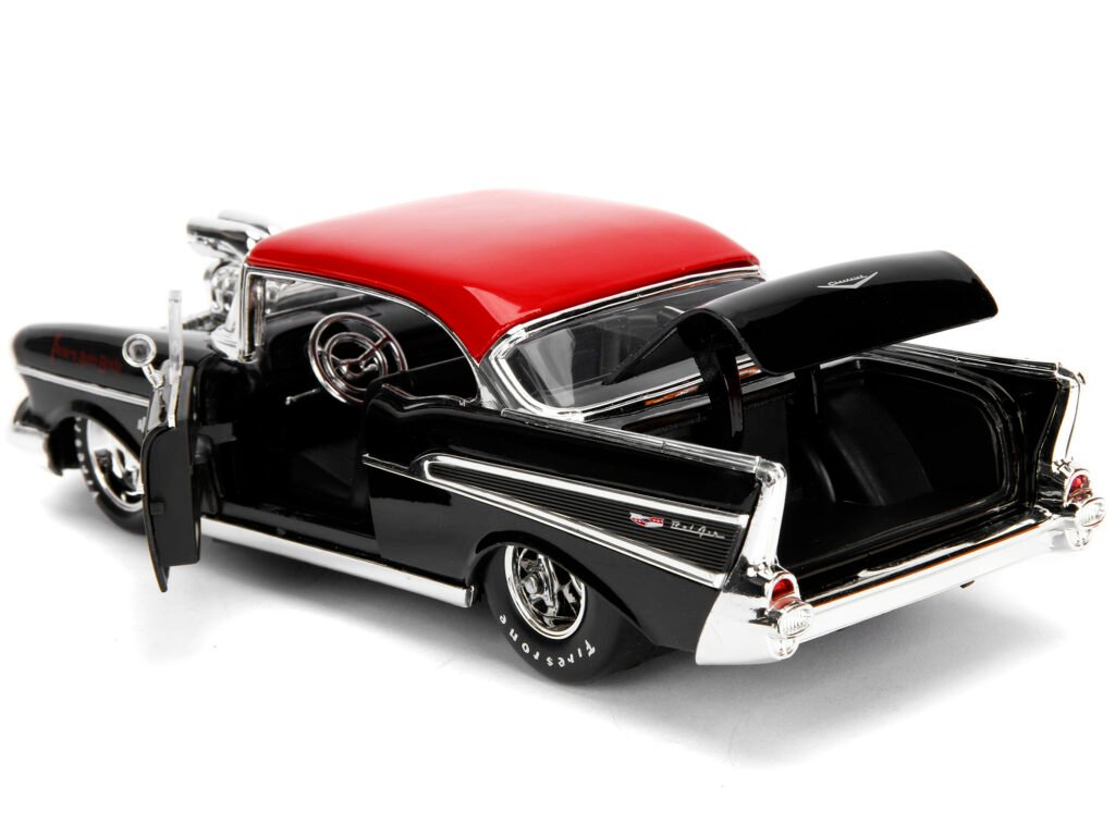 1957 Chevrolet Bel Air Black with Red Top “Pete’s Auto Body: Black Widow” “Bigtime Muscle” Series 1/24 Diecast Model Car by Jada