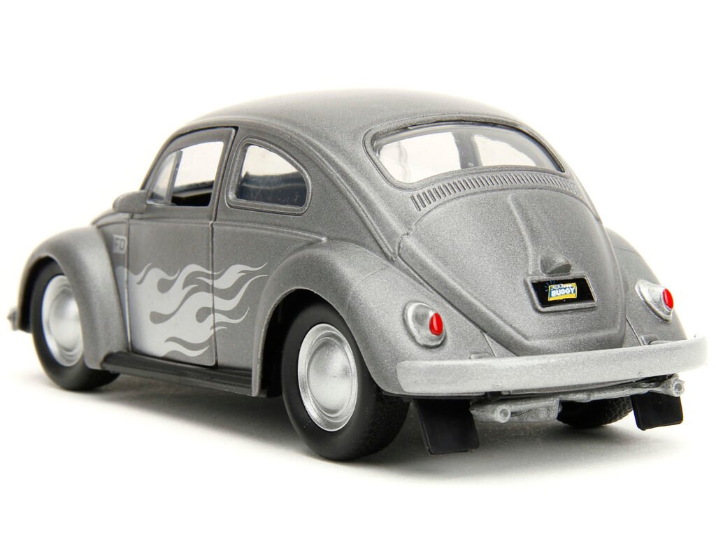 1959 Volkswagen Beetle Gray Metallic with Silver Flames and Boxing Gloves Accessory “Punch Buggy” Series 1/32 Diecast Model Car by Jada