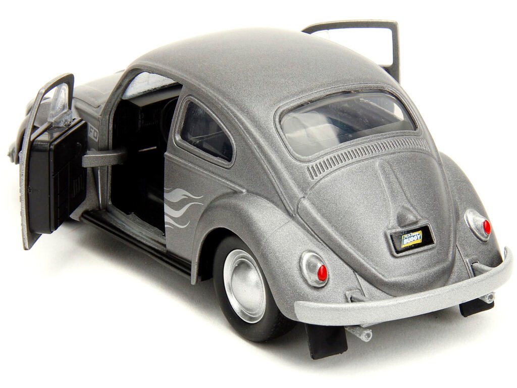 1959 Volkswagen Beetle Gray Metallic with Silver Flames and Boxing Gloves Accessory “Punch Buggy” Series 1/32 Diecast Model Car by Jada