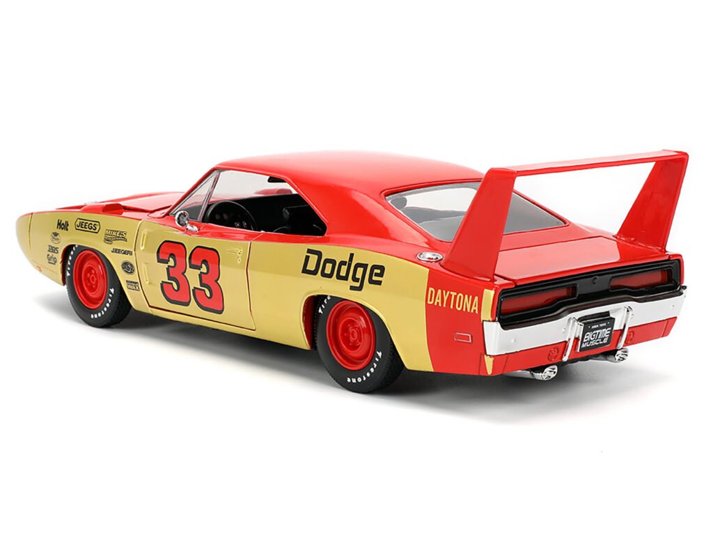 1969 Dodge Charger Daytona #33 Red and Gold Metallic with Graphics “Bigtime Muscle” Series 1/24 Diecast Model Car by Jada