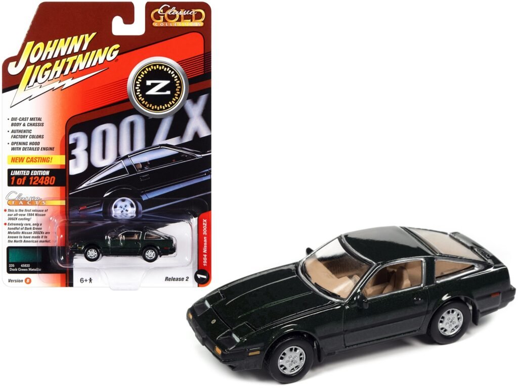 1984 Nissan 300ZX Dark Green with Black Stripes “Classic Gold Collection” Series Limited Edition to 12480 pieces Worldwide 1/64 Diecast Model Car by Johnny Lightning