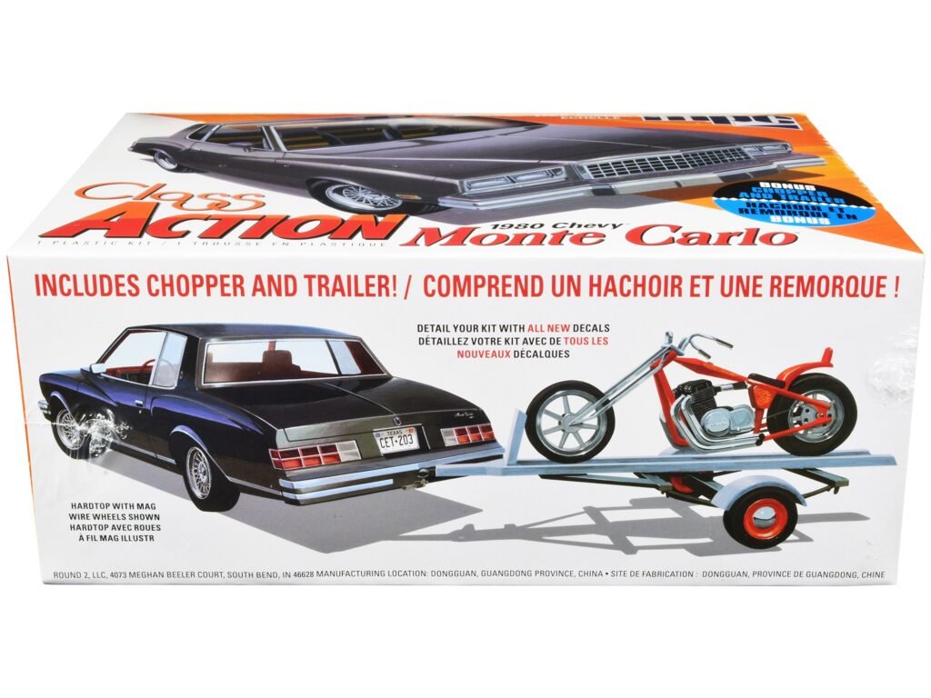 Skill 2 Model Kit 1980 Chevrolet Monte Carlo “Class Action” with Motorcycle and Trailer (Skill 2) 1/25 Scale Model Car by MPC