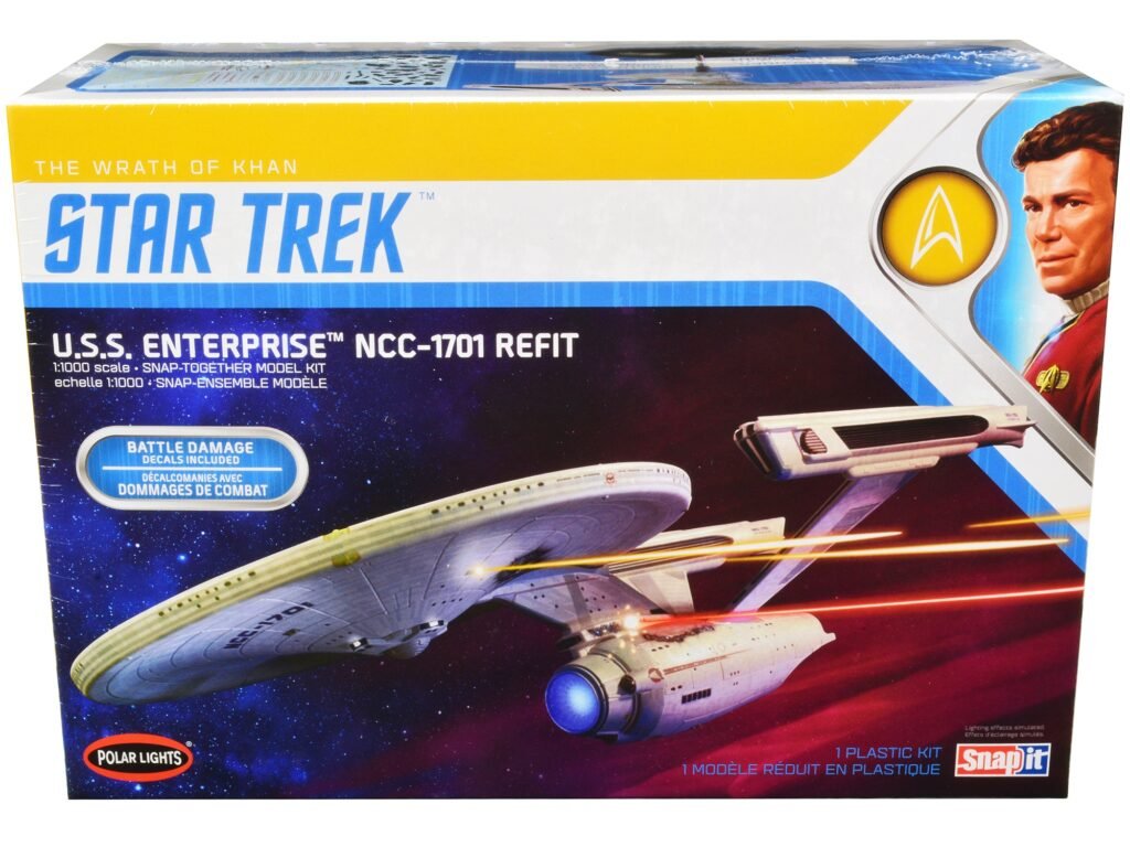 Skill 2 Snap Model Kit U.S.S. Enterprise NCC-1701 Refit Spaceship “Star Trek II: The Wrath of Khan” (1982) Movie 1/1000 Scale Model by Polar Lights