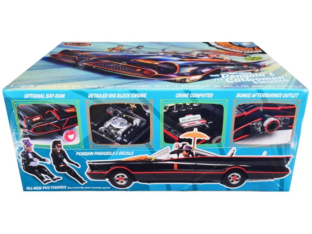 Skill 2 Model Kit 1966 Batmobile “Bad Guy Getaway Edition” with Penguin and Catwoman Figures “Batman” (1966-1968) TV Series 1/25 Scale Model by Polar Lights