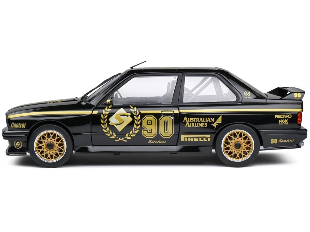 1990 BMW E30 M3 Black “Solido 90th Anniversary” Livery Limited Edition “Competition” Series 1/18 Diecast Model Car by Solido