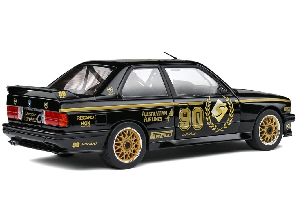 1990 BMW E30 M3 Black “Solido 90th Anniversary” Livery Limited Edition “Competition” Series 1/18 Diecast Model Car by Solido