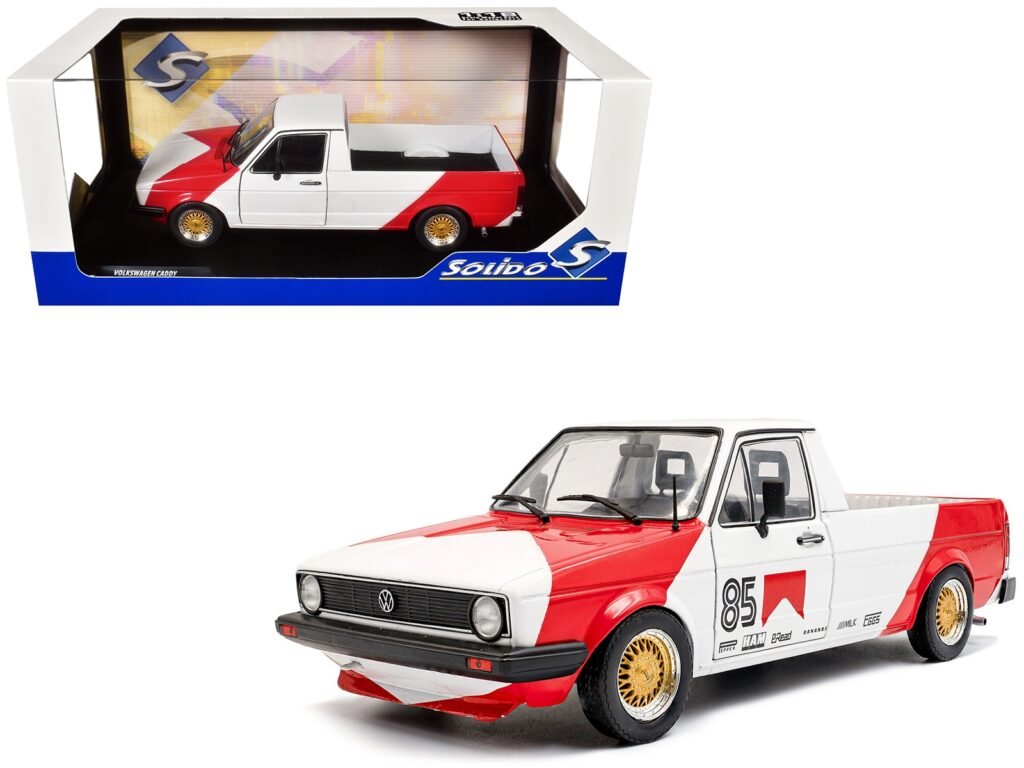 1983 Volkswagen Caddy MK 1 Pickup Truck “Red Cowboy Racing Tribute” White and Red 1/18 Diecast Model Car by Solido