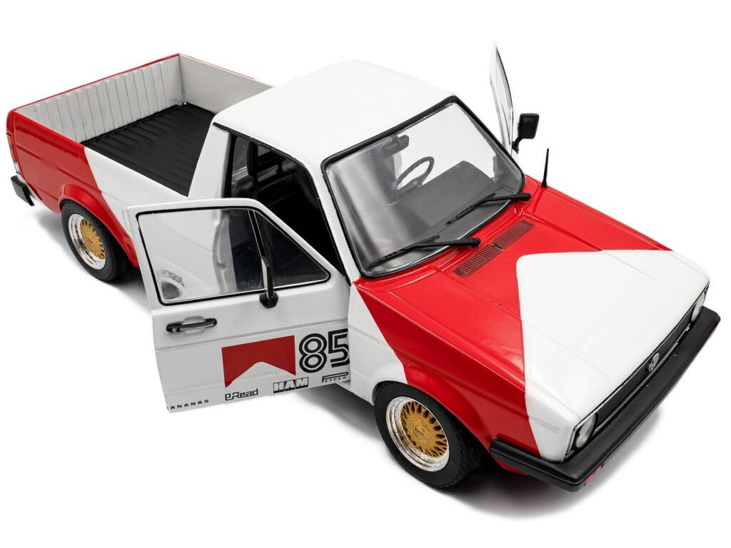 1983 Volkswagen Caddy MK 1 Pickup Truck “Red Cowboy Racing Tribute” White and Red 1/18 Diecast Model Car by Solido