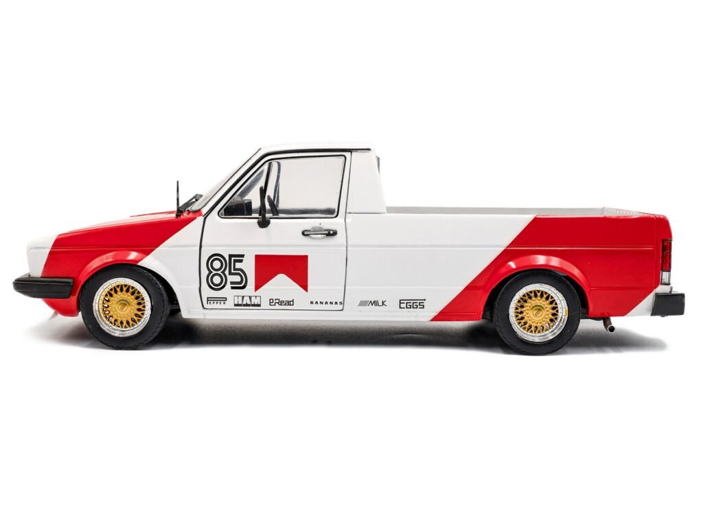 1983 Volkswagen Caddy MK 1 Pickup Truck “Red Cowboy Racing Tribute” White and Red 1/18 Diecast Model Car by Solido