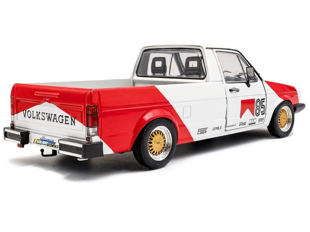 1983 Volkswagen Caddy MK 1 Pickup Truck “Red Cowboy Racing Tribute” White and Red 1/18 Diecast Model Car by Solido