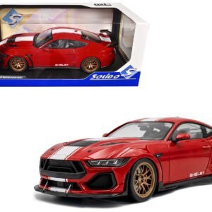 2024 Ford Shelby Mustang Super Snake Race Red with White Stripes 1/18 Diecast Model Car by Solido