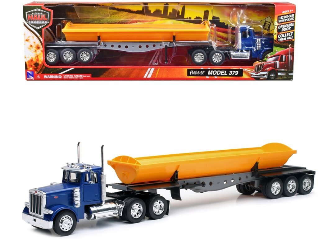 Peterbilt 379 Truck with Side Dump Blue and Yellow “Long Haul Truckers” Series 1/32 Diecast Model by New Ray