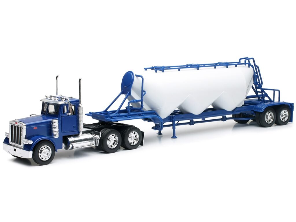 Peterbilt 379 Truck Blue with Pneumatic Tanker Trailer White “Long Haul Truckers” Series 1/32 Diecast Model by New Ray