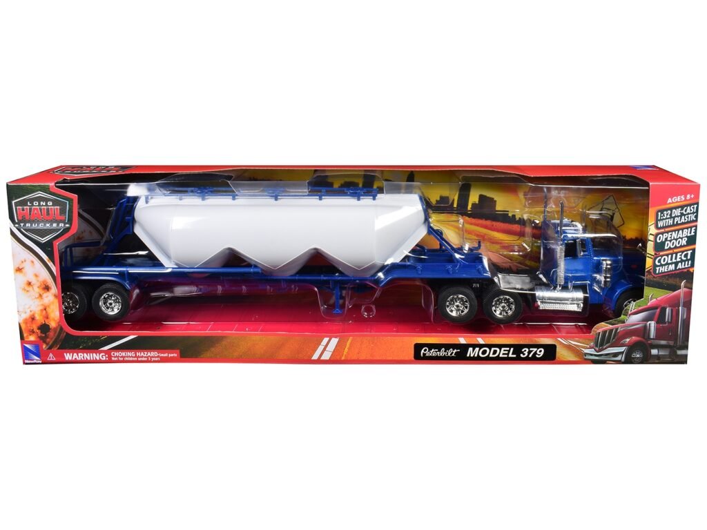 Peterbilt 379 Truck Blue with Pneumatic Tanker Trailer White “Long Haul Truckers” Series 1/32 Diecast Model by New Ray