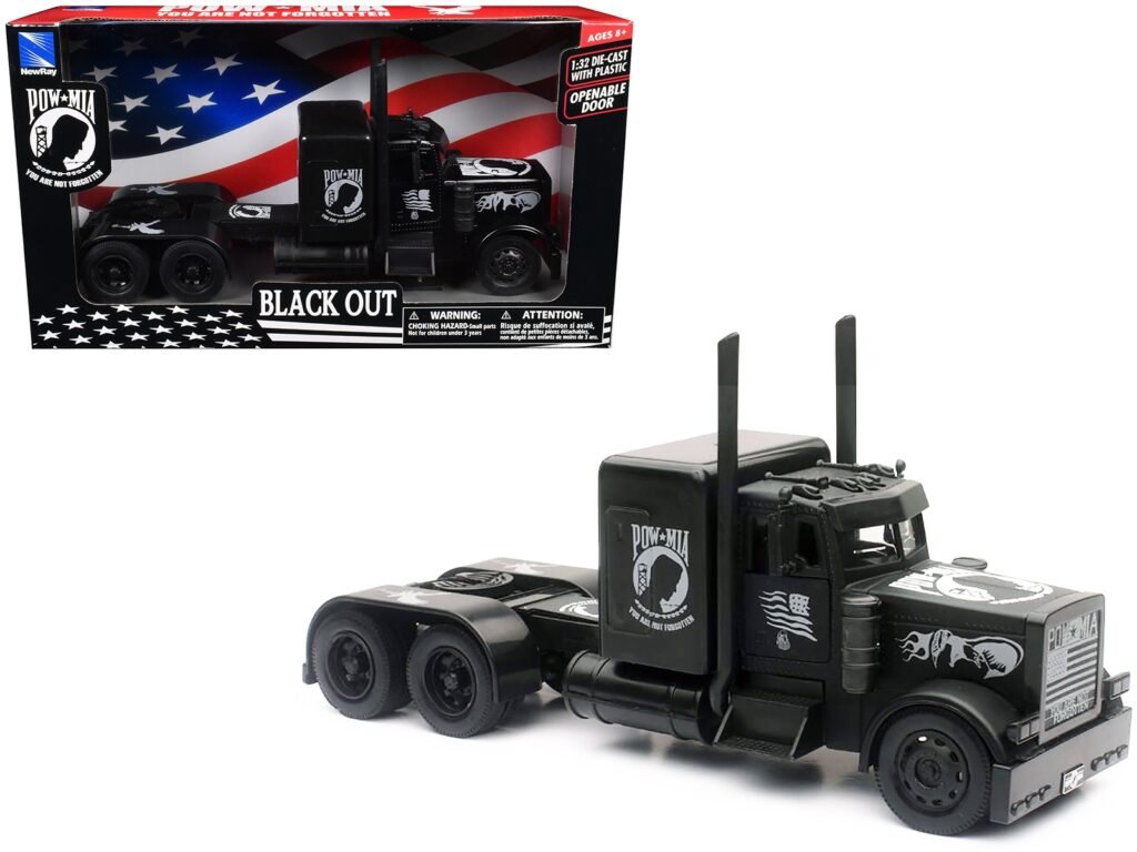 Peterbilt Custom Truck Black Out “POW-MIA You Are Not Forgotten” 1/32 Diecast Model by New Ray