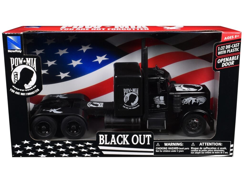 Peterbilt Custom Truck Black Out “POW-MIA You Are Not Forgotten” 1/32 Diecast Model by New Ray