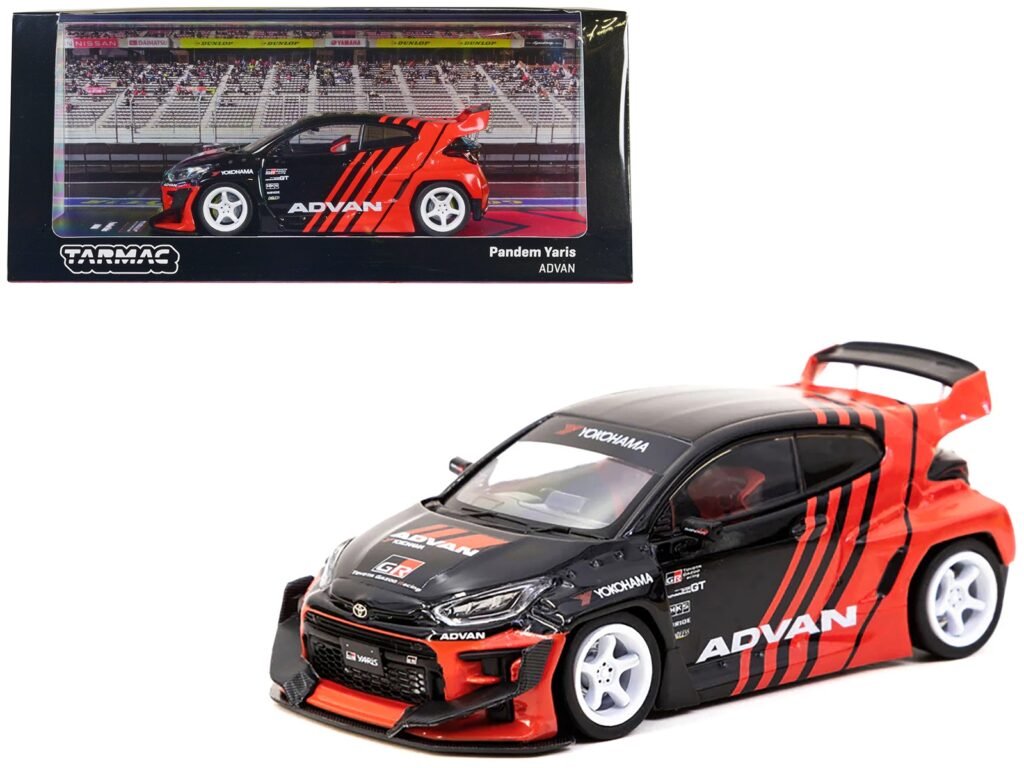 Toyota “Pandem” Yaris RHD (Right Hand Drive) Black and Red “ADVAN” Livery “Hobby43” Series 1/43 Diecast Model Car by Tarmac Works