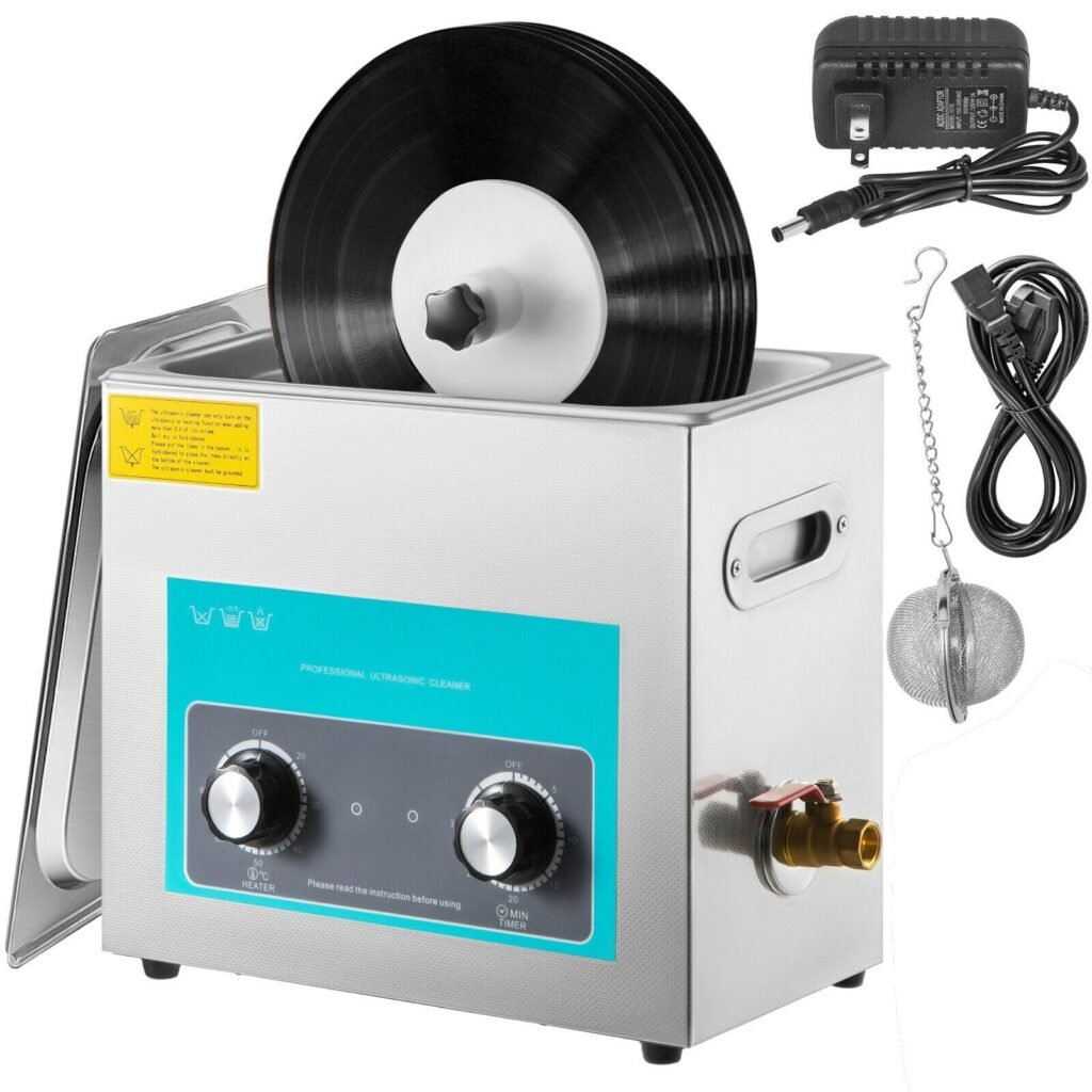 Ultrasonic Vinyl Record Cleaner 6L 40kHz Vinyl Ultrasonic Cleaning Machine Knob Control Record Ultrasonic Cleaner 4 Records Vinyl Sonic Cleaner Stainless Steel Tank with Mechanical Heater & Time
