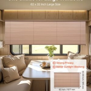 RV Blinds, 62 in x 32 in, RV Pleated Shades, Polyester Fabric, Easy to Clean and Install, Privacy Protection and Sunlight Blocking, for Camper, Travel Trailer, Motorhome Window, Cappuccino